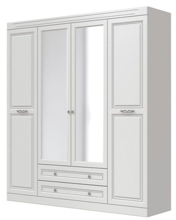 Шкаф четырехдверный в спальню Олимп ШР-4 (Белый) 2 зеркала в Уфе - изображение