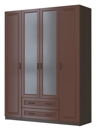 Шкаф четырехстворчатый в спальню Кантри, лак орех ШР-4, с 2мя зеркалами в Стерлитамаке - изображение