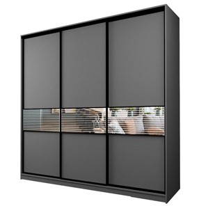 Шкаф 3-х створчатый MAX МШ-27-6-24-333, Профиль Черный/Цвет Графит/с зеркальной вставкой с рисунком в Уфе