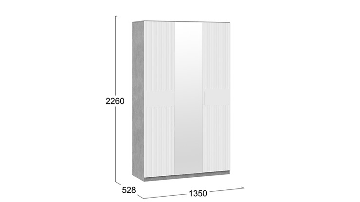 Распашной шкаф 3-х дверный с зеркалом Хилтон (Ателье светлый, Белый матовый) в Стерлитамаке - изображение 3