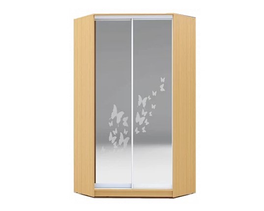 Шкаф угловой 2400х1103, ХИТ У-24-4-66-05, бабочки, 2 зеркалами, Бук Бавария светлый в Стерлитамаке - изображение