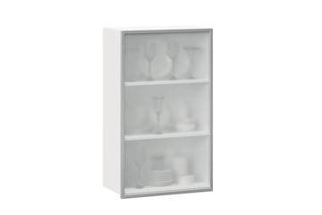 Кухонный шкаф высокий 600, Шервуд, со стеклом правый, ЛД 281.452.000.127, белый/серый в Стерлитамаке