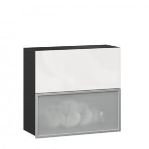 Кухонный шкаф 800 горизонтальный, Шервуд, ЛД 281.981.000.088, со стеклом, черный/белый глянец в Стерлитамаке