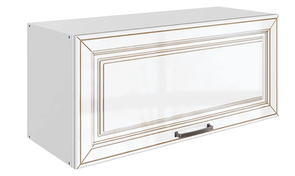 Навесной шкаф Атланта L800 Н360 (1 дв. гл.) эмаль (белый/белый глянец патина золото) в Стерлитамаке - изображение