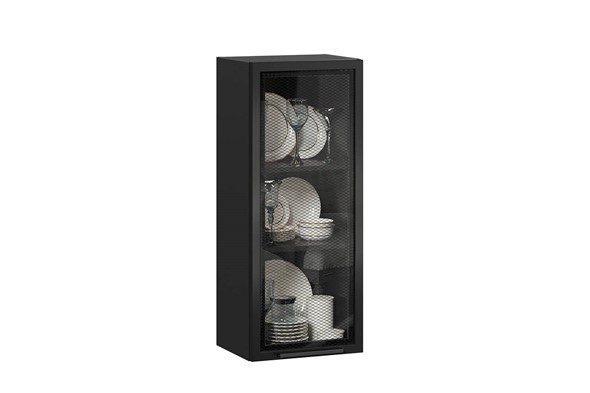 Шкаф кухонный Герда 400 высокий стекло 279.420.000.107 (Чёрный/Чёрный) в Стерлитамаке - изображение