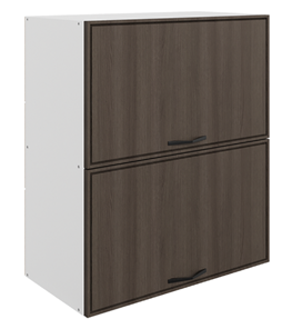 Навесной кухонный шкаф Монако L800 Н720 (2 дв. гл.гориз.), белый/фундук матовый в Салавате