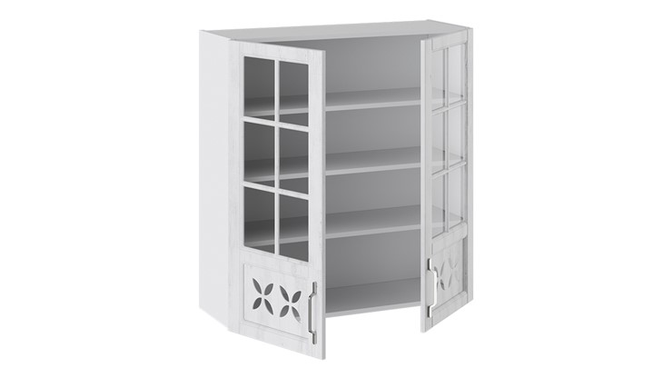 Шкаф навесной Прованс (Белый глянец/Санторини светлый) cо стеклом В_96-90_2ДРДс в Стерлитамаке - изображение 1