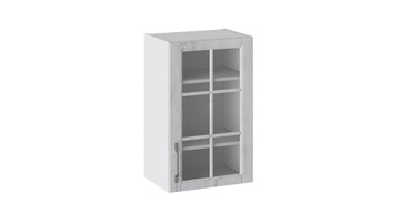 Навесной кухонный шкаф Прованс (Белый глянец/Санторини светлый) со стеклом В_72-45_1ДРс в Стерлитамаке