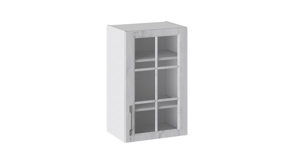 Навесной кухонный шкаф Прованс (Белый глянец/Санторини светлый) со стеклом В_72-45_1ДРс в Стерлитамаке - изображение