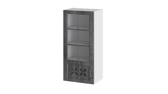 Настенный шкаф Прованс (Белый глянец/Санторини темный) cо стеклом левый В_96-45_1ДРДс(L) в Стерлитамаке - изображение