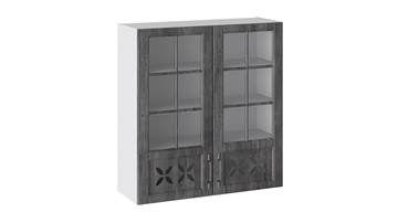 Шкаф на кухню Прованс (Белый глянец/Санторини темный) cо стеклом В_96-90_2ДРДс в Уфе