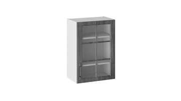 Кухонный навесной шкаф Прованс (Белый глянец/Санторини темный) со стеклом В_72-50_1ДРс в Уфе