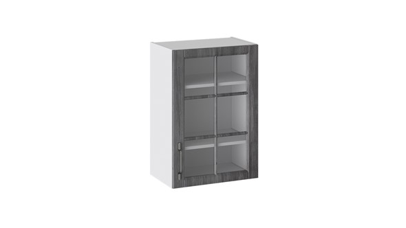 Кухонный навесной шкаф Прованс (Белый глянец/Санторини темный) со стеклом В_72-50_1ДРс в Стерлитамаке - изображение