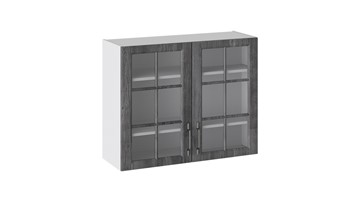 Шкаф навесной Прованс (Белый глянец/Санторини темный) со стеклом В_72-90_2ДРс в Стерлитамаке - предосмотр