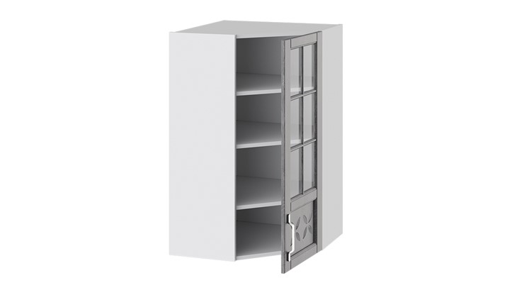 Кухонный навесной шкаф Прованс (Белый глянец/Санторини темный) угловой со стеклом ВУ45_96-(40)_1ДРДс(R) в Стерлитамаке - изображение 1