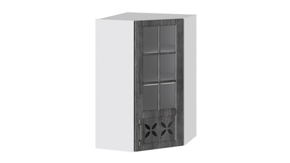 Кухонный навесной шкаф Прованс (Белый глянец/Санторини темный) угловой со стеклом ВУ45_96-(40)_1ДРДс(R) в Стерлитамаке - изображение