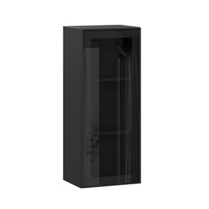 Навесной кухонный шкаф высокий со стеклом 400 Индиго ЛД 298.420.000.068, Чёрный/Чёрный в Стерлитамаке - предосмотр