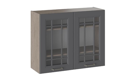 Кухонный шкаф Одри со стеклом В_72-90_2ДРс (Серый) в Стерлитамаке - изображение