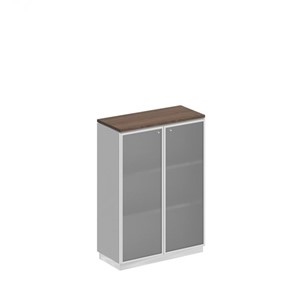 Шкаф для документов средний со стеклянными дверьми в рамке Bravo, дуб гладстоун/белый премиум (90х40х124,6) в Стерлитамаке