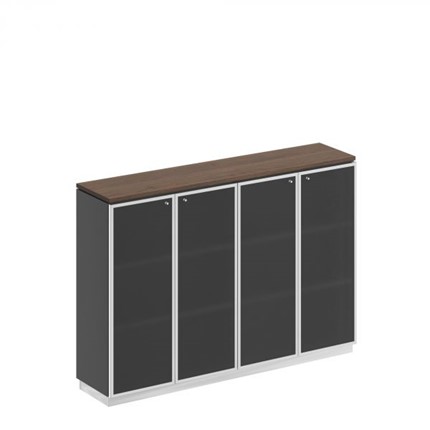 Шкаф для документов средний со стеклянными дверьми в рамке Bravo, дуб гладстоун/антрацит премиум (180,2х40х124,6) в Стерлитамаке - изображение