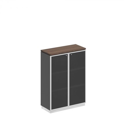 Шкаф для документов средний со стеклянными дверьми в рамке Bravo, дуб гладстоун/антрацит премиум (90х40х124,6) в Стерлитамаке - изображение