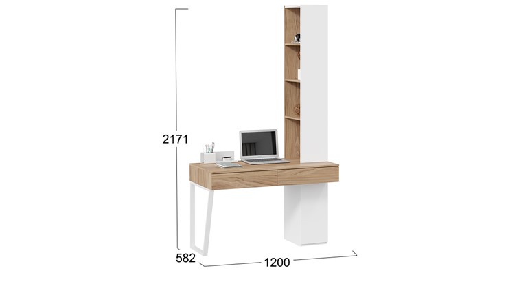 Стол компьютерный со шкафом комбинированным Порто СМ-393.15.012 (Белый жемчуг/Яблоня беллуно/Белый софт) в Уфе - изображение 1