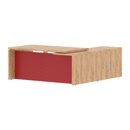 Стол угловой для руководителя TORR LUX TLCT 2020 L Левый 2000х2000х750/696 Дуб Бофорд/ Красный в Стерлитамаке - изображение