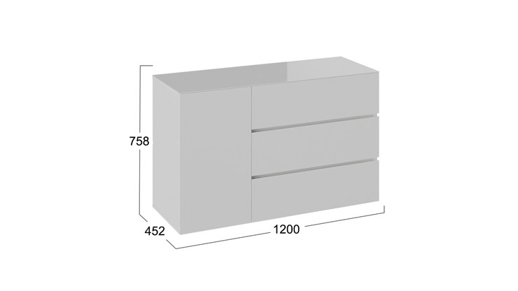 Комод с 3-мя ящиками и дверцей Glance тип 2 (Белый/Стекло белый глянец) в Стерлитамаке - изображение 3