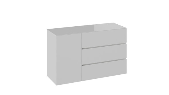 Комод с 3-мя ящиками и дверцей Glance тип 2 (Белый/Стекло белый глянец) в Стерлитамаке - изображение