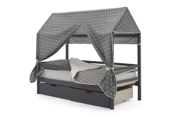 Крыша текстильная для кровати-домика Svogen (звезды; фон графит) в Стерлитамаке - изображение