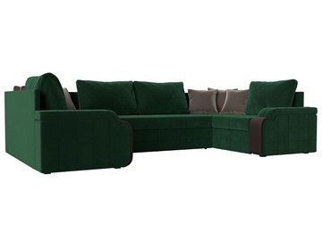 Большой П-образный диван Николь, Зеленый/Коричневый/Коричневый (велюр/экокожа) в Стерлитамаке