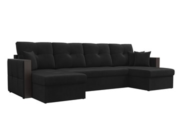 П-образный диван Валенсия, черный (велюр) в Стерлитамаке