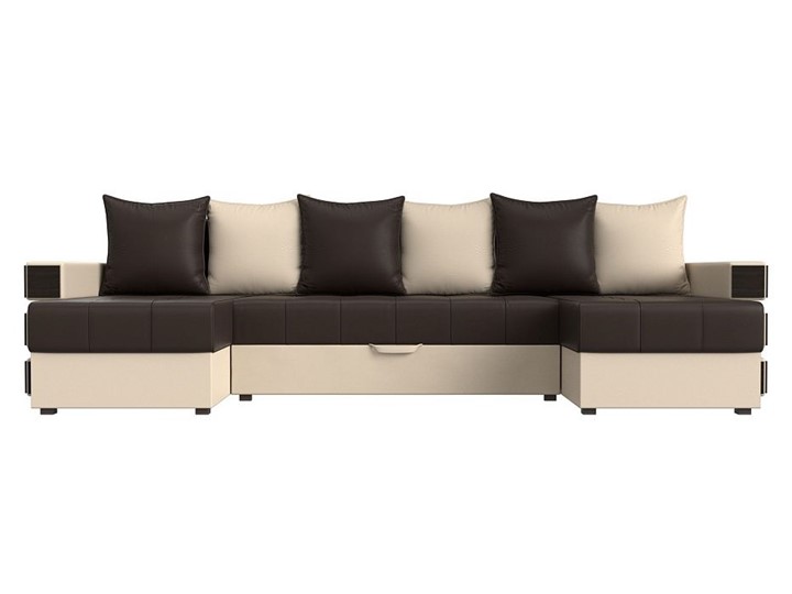 П-образный диван Венеция боннель, Коричневый\Бежевый (Экокожа) в Салавате - изображение 1