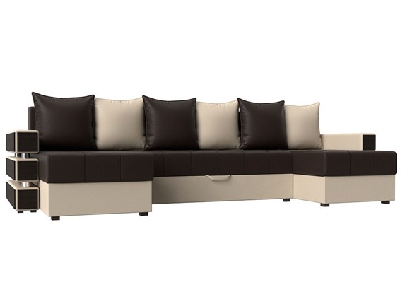 П-образный диван Венеция боннель, Коричневый\Бежевый (Экокожа) в Стерлитамаке - изображение