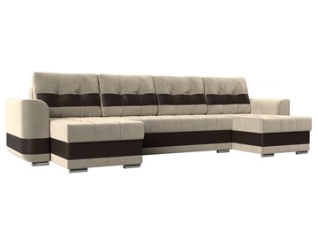 П-образный диван Честер, Бежевый/коричневый (вельвет/экокожа) в Стерлитамаке