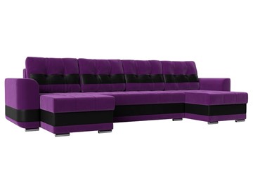П-образный диван Честер, Фиолетовый/черный (вельвет/экокожа) в Уфе