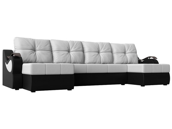 П-образный диван Меркурий П, Белый/черный (экокожа) в Стерлитамаке - изображение