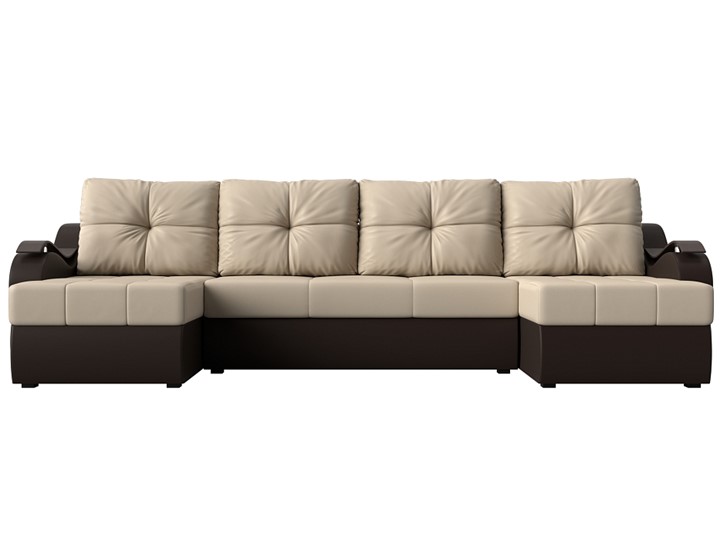 П-образный диван Меркурий П, Бежевый/коричневый (экокожа) в Стерлитамаке - изображение 1