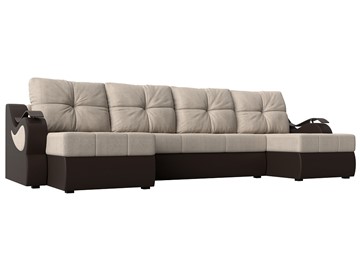 П-образный диван Меркурий П, Бежевый/коричневый (рогожка/экокожа) в Уфе