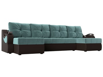 П-образный диван Меркурий П, Бирюзовый\Коричневый (Велюр\Экокожа) в Уфе