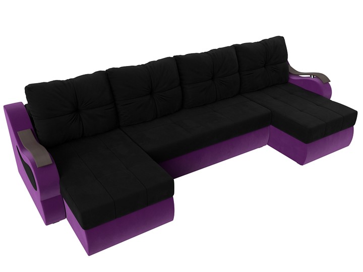П-образный диван Меркурий П, Черный/фиолетовый (вельвет) в Стерлитамаке - изображение 4