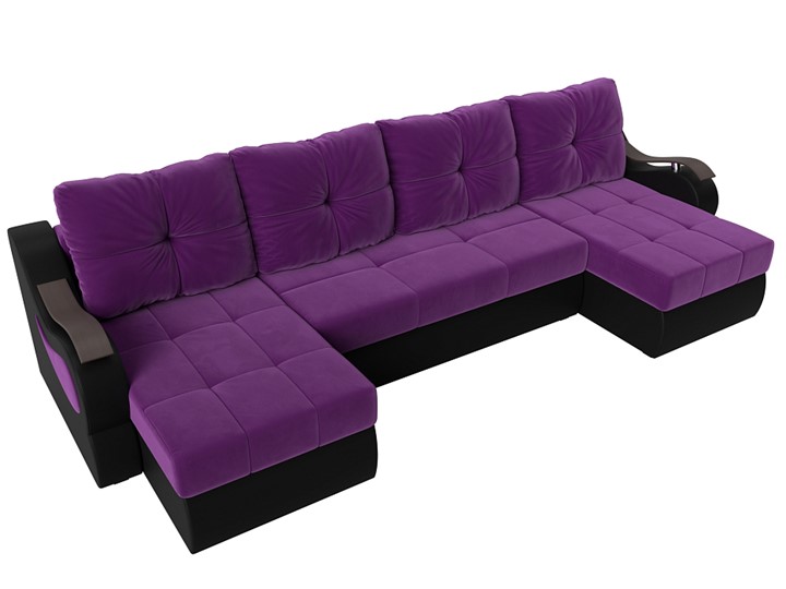 П-образный диван Меркурий П, Фиолетовый/черный (вельвет/экокожа) в Стерлитамаке - изображение 4