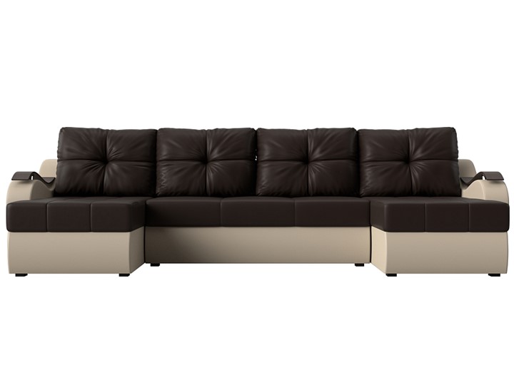 П-образный диван Меркурий П, Коричневый/бежевый (экокожа) в Стерлитамаке - изображение 1