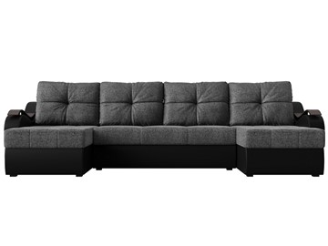 П-образный диван Меркурий П, Серый/черный (рогожка/экокожа) в Стерлитамаке - предосмотр 1