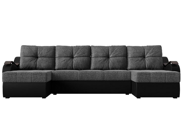 П-образный диван Меркурий П, Серый/черный (рогожка/экокожа) в Стерлитамаке - изображение 1