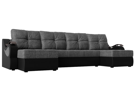 П-образный диван Меркурий П, Серый/черный (рогожка/экокожа) в Стерлитамаке - изображение
