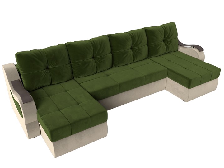 П-образный диван Меркурий П, Зеленый/бежевый (вельвет) в Стерлитамаке - изображение 4
