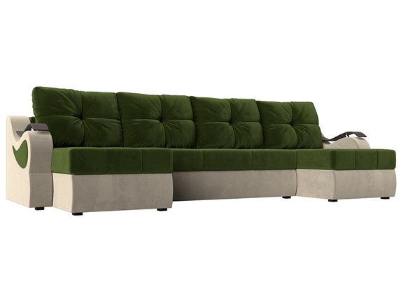 П-образный диван Меркурий П, Зеленый/бежевый (вельвет) в Стерлитамаке - изображение