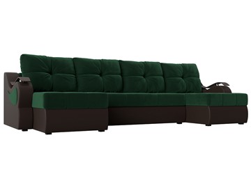 П-образный диван Меркурий П, Зеленый\Коричневый (Велюр\Экокожа) в Стерлитамаке