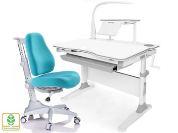 Растущая парта + стул Mealux EVO Evo-30 G (арт. Evo-30 G + Y-528 KBL)/(стол+полка+кресло+чехол+лампа)/белая столешница (дерево), цвет пластика серый в Уфе